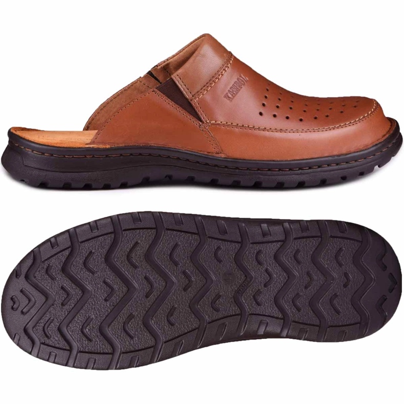 Pantofole da uomo in pelle 219 Kampol marrone 1