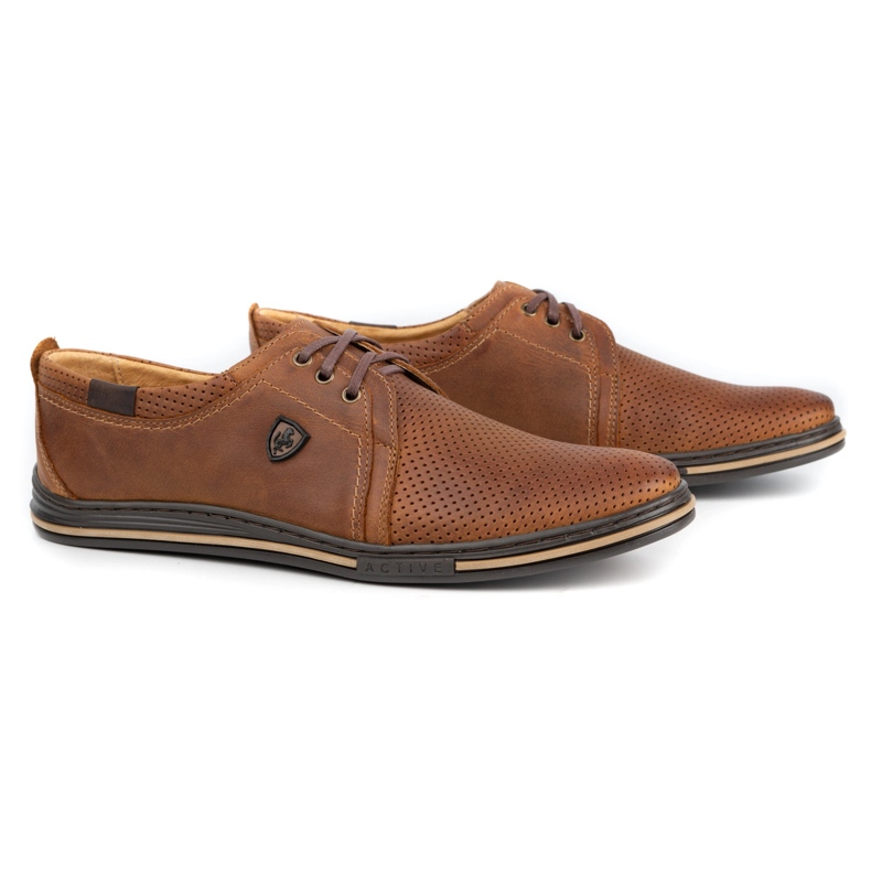 Polbut Scarpe in pelle da uomo 343 cammello perforazione marrone 1