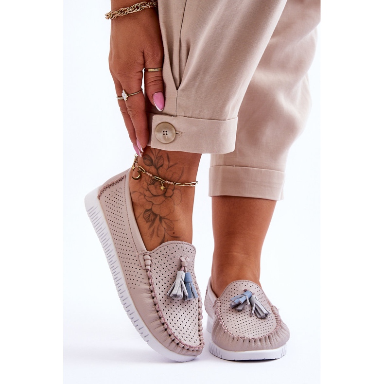 Mocassini Donna In Pelle Traforata Rosa Chiaro Lanzarot 1