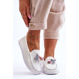 Mocassini Donna In Pelle Traforata Bianco Lanzarot 1