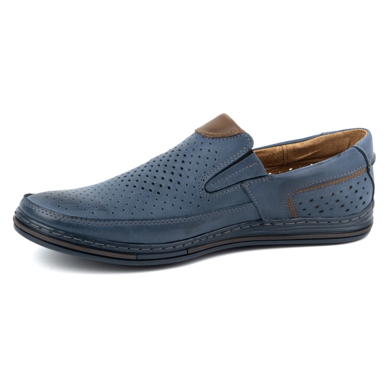 Polbut Scarpe da uomo in pelle 09 per l'estate Blu navy con marrone 1