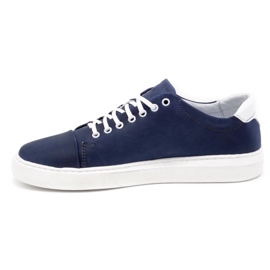 Polbut Scarpe da uomo in pelle 2109 blu navy con bianco 2