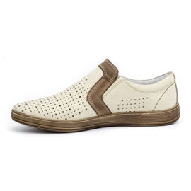 Olivier Scarpe mocassini da uomo in pelle per l'estate 713MP ecru beige 1