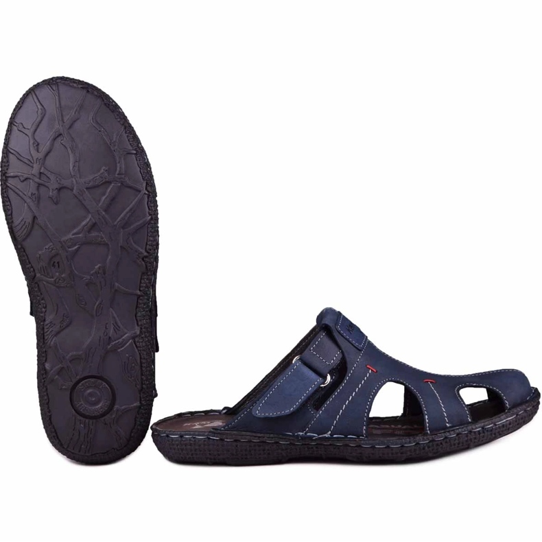Kampol Ciabatte da uomo in pelle 217 / 22KAM blu navy 2