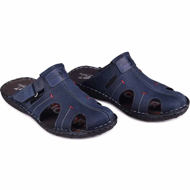 Kampol Ciabatte da uomo in pelle 217 / 22KAM blu navy 1