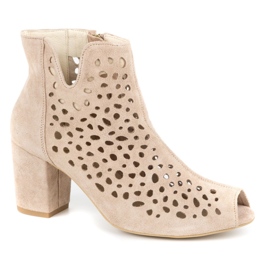Exquisite Stivali da donna in pelle traforata 1184 rosa cipria 1