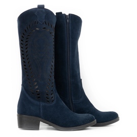 Olivier Stivali da donna in pelle traforati Carla blu navy 1