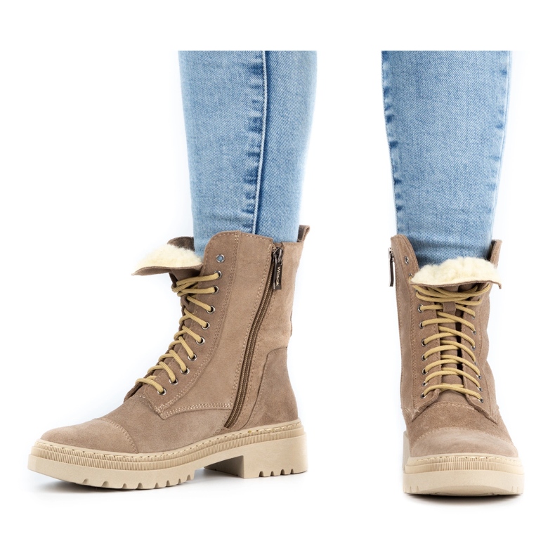 WASAK Stivaletti stringati invernali da donna in pelle 0640 beige 1