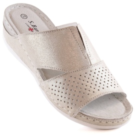Ciabatte da donna comode in pelle con elastico oro S.Barski BN290 d'oro 1