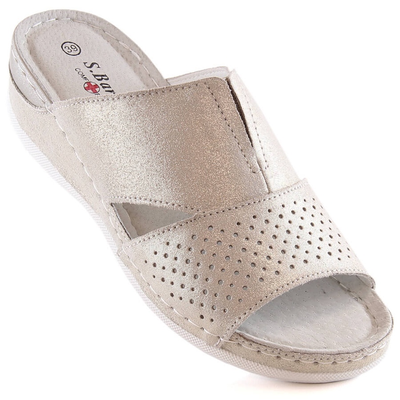 Ciabatte da donna comode in pelle con elastico oro S.Barski BN290 d'oro 1
