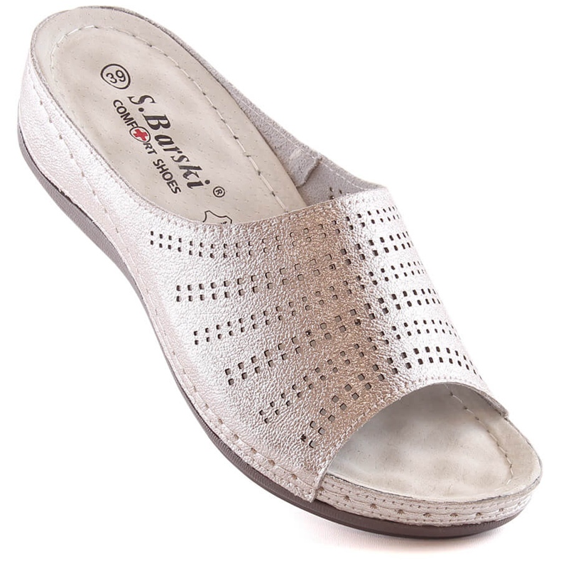 Ciabattine donna comode in pelle con zeppa oro rosa S.Barski BN292 d'oro 1
