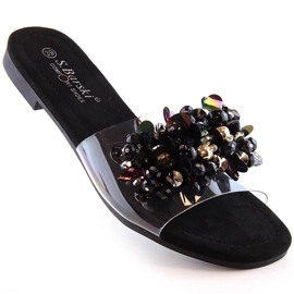 Ciabatte donna comode trasparenti con perline nere S.Barski Kv 576-3 nero 1