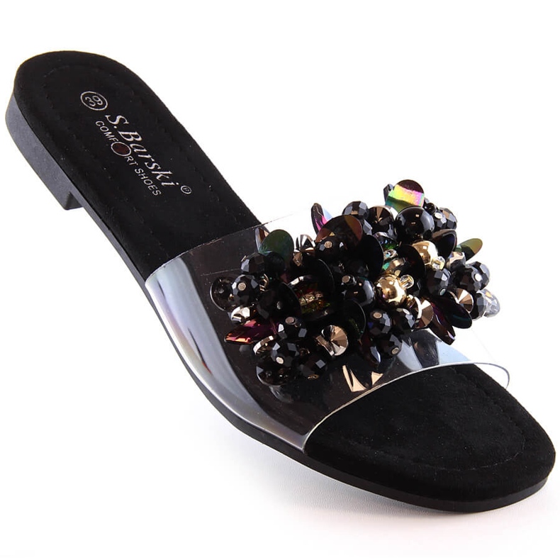 Ciabatte donna comode trasparenti con perline nere S.Barski Kv 576-3 nero 1