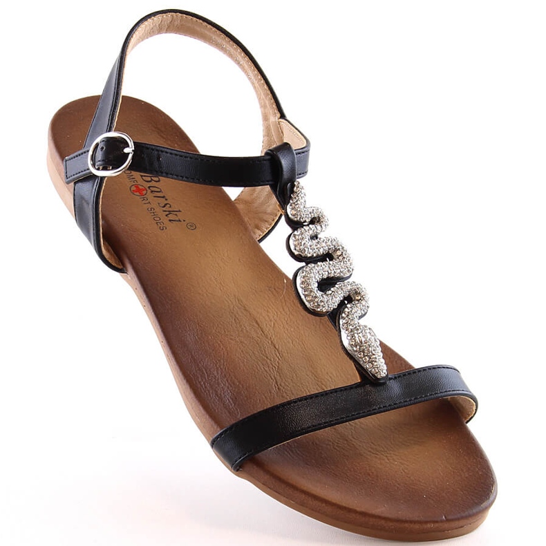 Sandali bassi comodi da donna con serpente nero S.Barski Kv 5541-42 1