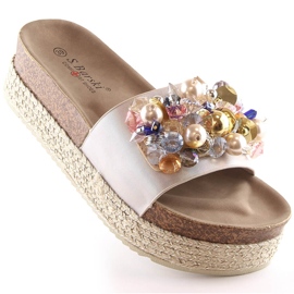 Espadrillas da donna sulla piattaforma con perline beige S.Barski Kv 578-1 1