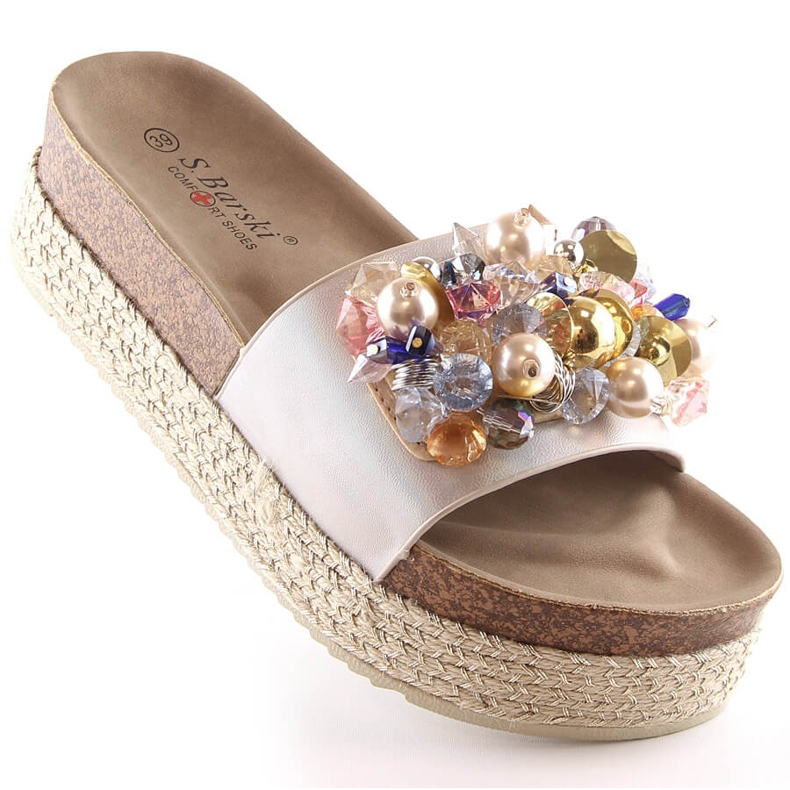 Espadrillas da donna sulla piattaforma con perline beige S.Barski Kv 578-1 1