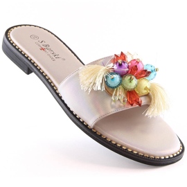 Sandali bassi comodi da donna beige con perline S.Barski Kv 2775-47 1