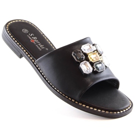 Ciabatte basse da donna comode nere con zirconi S.Barski Kv 2775-31 nero 1