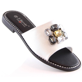Ciabatte basse da donna comode bianche con zirconi S.Barski Kv 2775-31 bianca 2