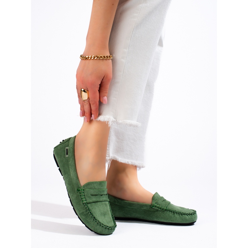 Mocassini da donna in camoscio verde Shelovet 2