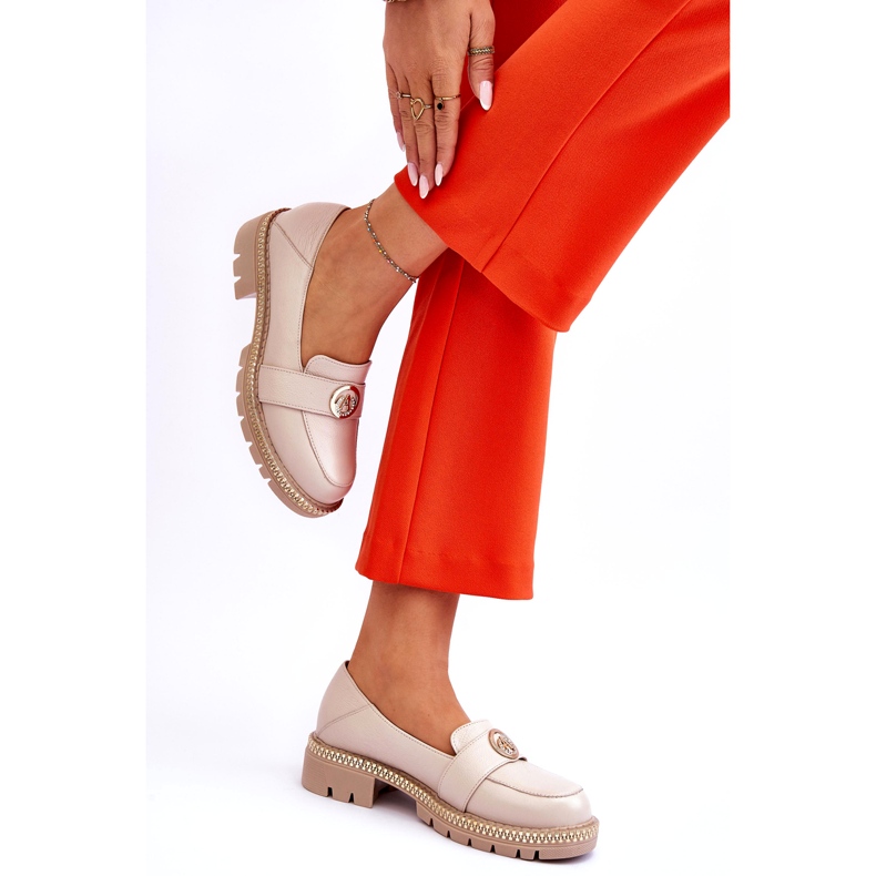 FILIPCZYK Mocassini Eleganti in Pelle Beige Chiaro con Decorazione 2