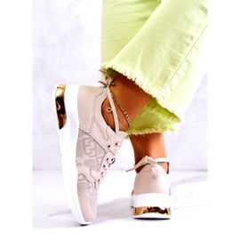 S.Barski Sneakers sportive da donna in pelle su zeppa beige 4