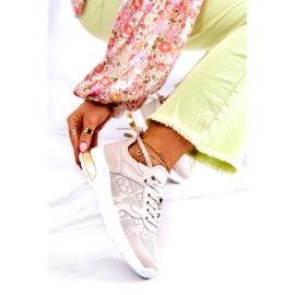 S.Barski Sneakers sportive da donna in pelle su zeppa beige 2