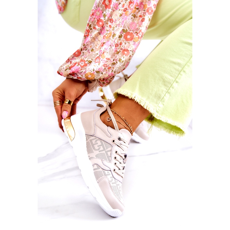 S.Barski Sneakers sportive da donna in pelle su zeppa beige 2