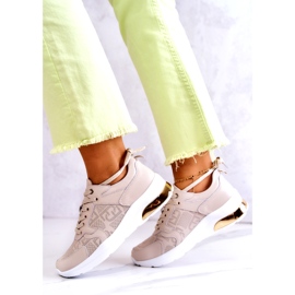 S.Barski Sneakers sportive da donna in pelle su zeppa beige 3