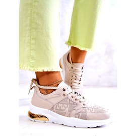 S.Barski Sneakers sportive da donna in pelle su zeppa beige 1