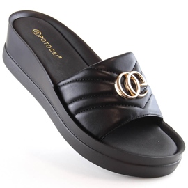Pantofole con zeppa nere da donna Potocki YQ21001 nero 1