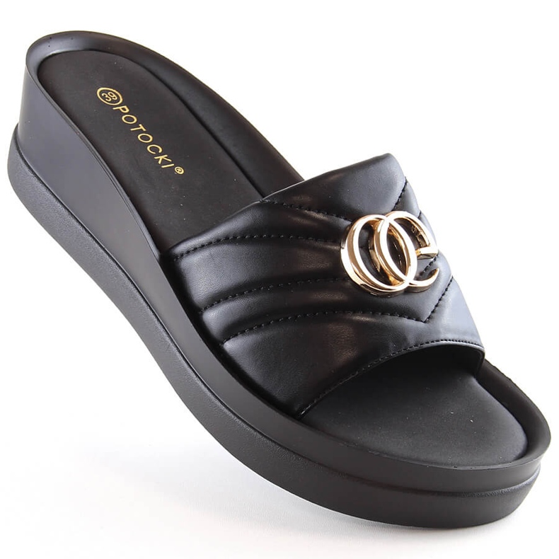 Pantofole con zeppa nere da donna Potocki YQ21001 nero 1