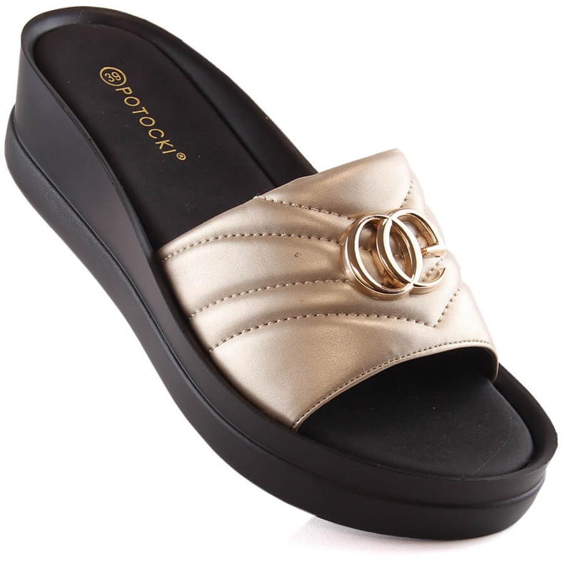 Pantofole con zeppa dorate da donna Potocki YQ21001 d'oro 1