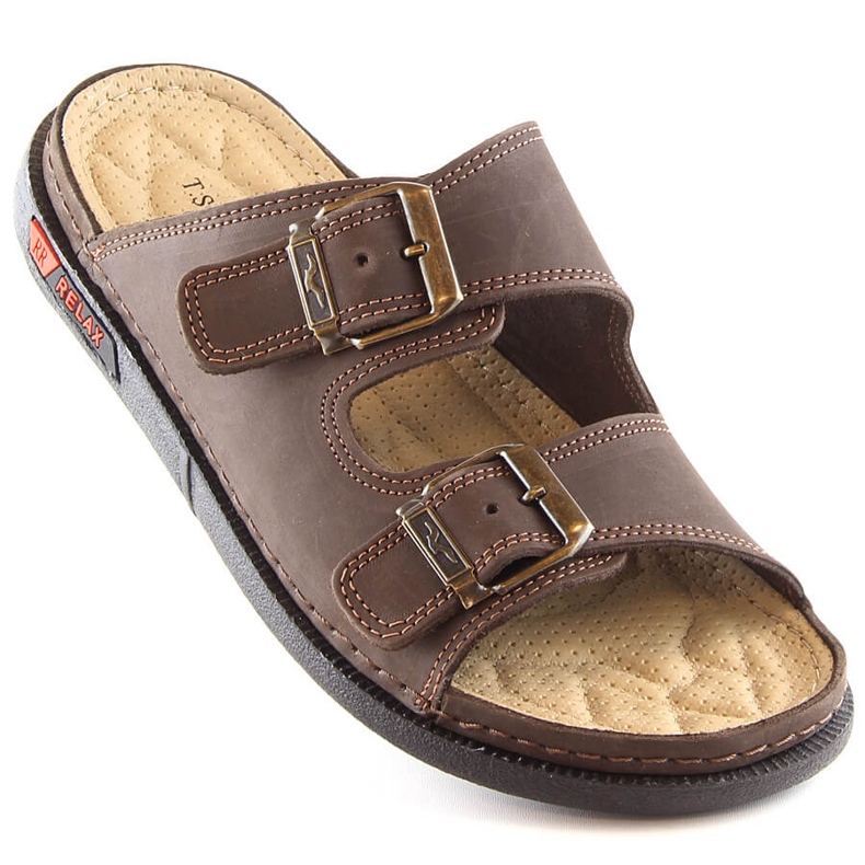 Comode ciabatte da uomo in pelle con fibbie marrone T.Sokolski Fs M01 1