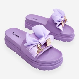 PE1 Pantofole Con Fiocco E Teddy Decorativo Viola Suzy 1