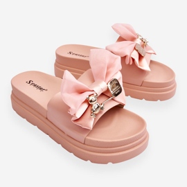PE1 Pantofole Con Fiocco E Orsetto Decorativo Rosa Chiaro Suzy 1