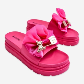 PE1 Pantofole Con Fiocco E Orsetto Decorativo Fucsia Suzy rosa 1