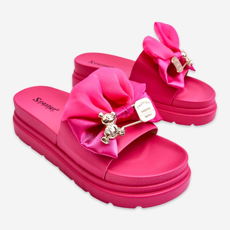 PE1 Pantofole Con Fiocco E Orsetto Decorativo Fucsia Suzy rosa 1