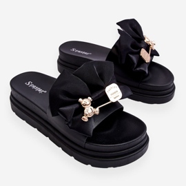 PE1 Pantofole Con Fiocco E Orsacchiotto Decorativo Black Suzy nero 1