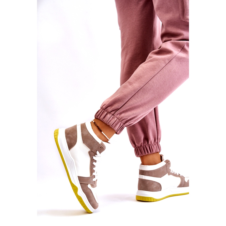 Scarpe Sportive, Sneakers Alte da Donna, Bianco e Beige 4