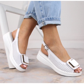 Sandali con zeppa comodi in pelle da donna bianchi S.Barski BN291 bianco 1