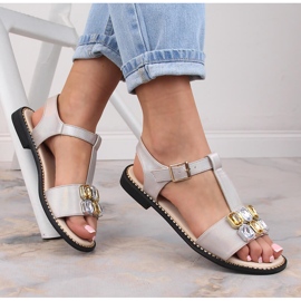 Sandali bassi comodi beige da donna con zirconi S.Barski 2775-30 1