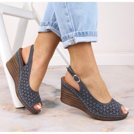 Sandali da donna comodi sulla zeppa con zirconi blu navy eVento 0972 1