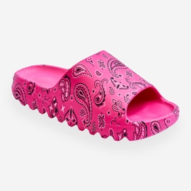 Pantofole da donna alla moda su un'enorme piattaforma fucsia lorette rosa 1