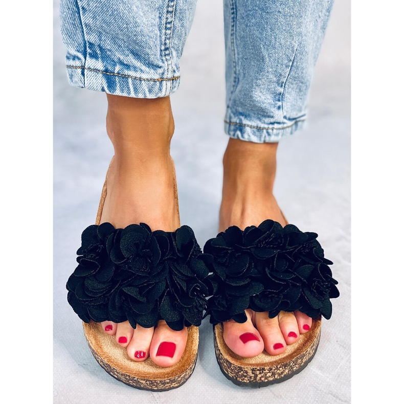 BM Pantofole in sughero con fiori di Brice Black nero 2