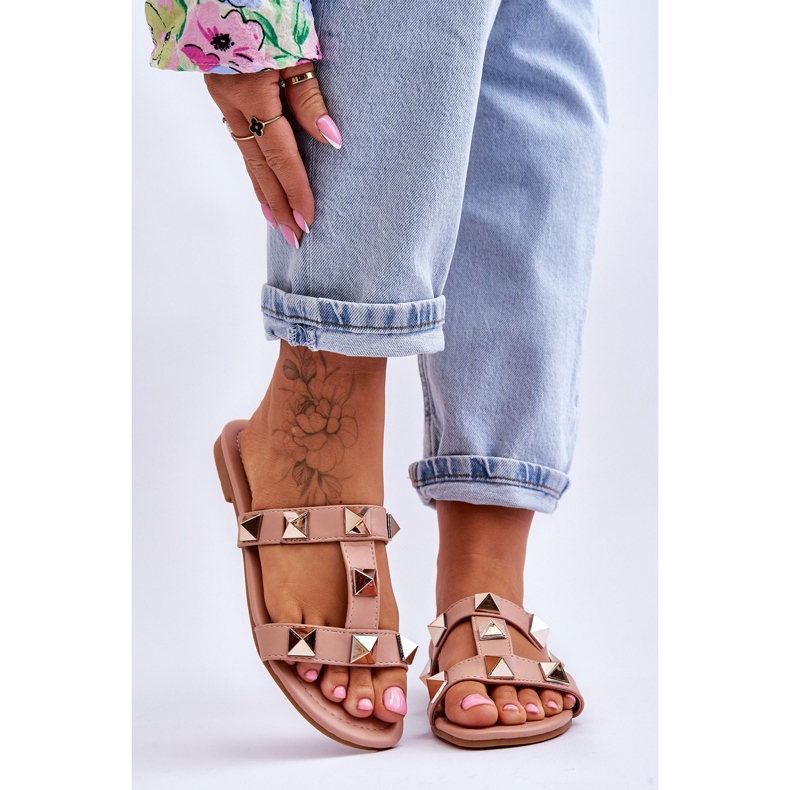 Pantofole da donna Nude Mercure con borchie grandi rosa 1