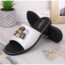 Ciabatte basse da donna comode bianche con zirconi S.Barski Kv 2775-31 bianco 1
