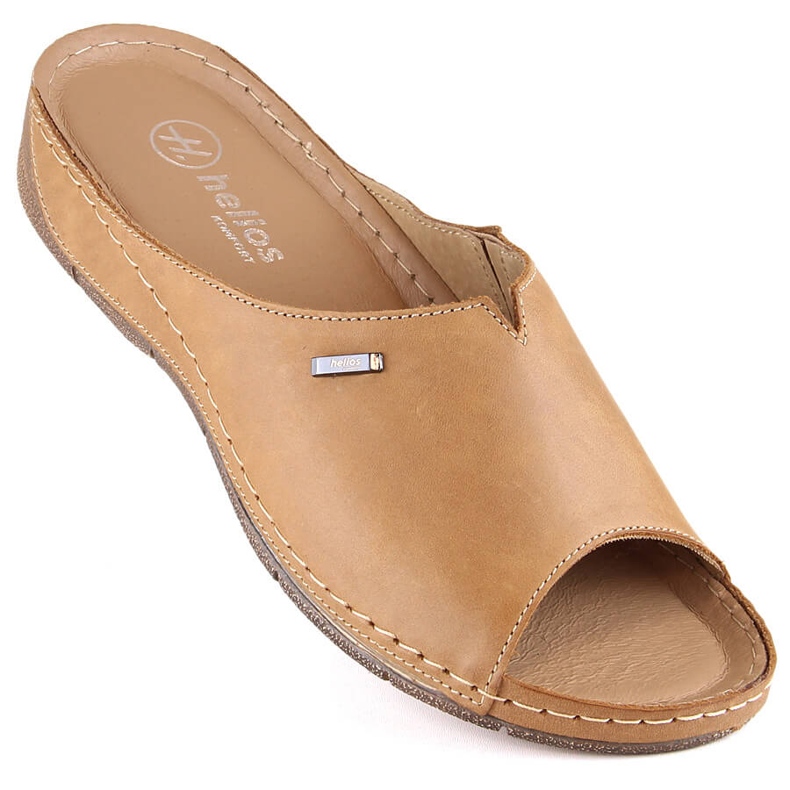 Comode ciabatte da donna in pelle con elastico marrone chiaro Helios 105 beige 1