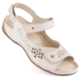 Comodi sandali da donna in pelle con cinturini in velcro Ekri Helios 266-2 beige 1