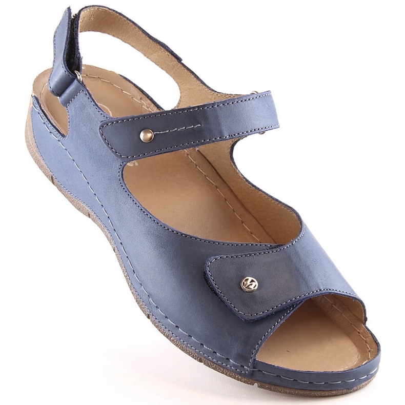 Comodi sandali in pelle da donna con cinturini in velcro Helios 266-2 blu 1